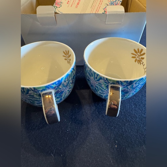 Lilly Pulitzer Blue, Green and Gold Floral Ceramic Mugs (2) - Picture 7 of 8